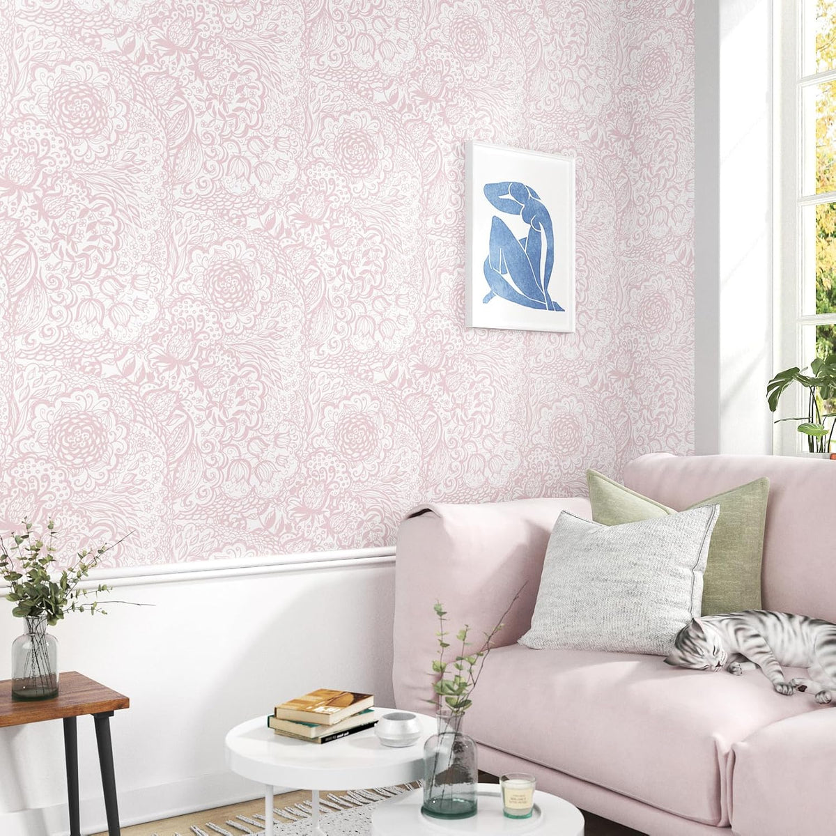 Pink Peel and Stick Wallpaper Boho Pink Floral Wallpaper