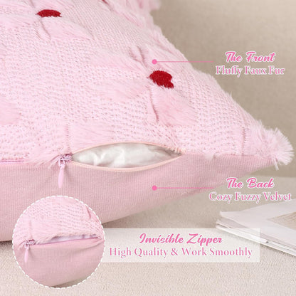 Pink Pillow Cover with Bow Heart 2 Set Valentine's Day Pillowcase 18x18in