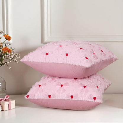 Pink Pillow Cover with Bow Heart 2 Set Valentine's Day Pillowcase 18x18in