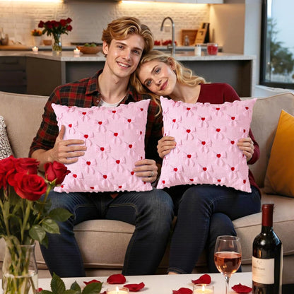 Pink Pillow Cover with Bow Heart 2 Set Valentine's Day Pillowcase 18x18in