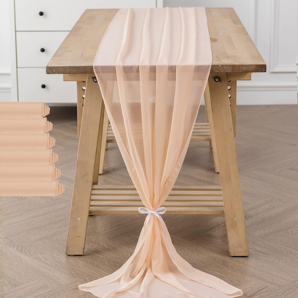 6Pack 10ft Chiffon Table Runner 29x120 Inch Sheer Romantic Table Runner for Wedding Birthday Party Bridal Shower Outdoor Decoration-Peach