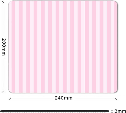 Square Light Pink Mouse Pad Small, Cute Pastel Striped Computer Mouse Pads, Non-Slip Rubber Base Aesthetic Mousepad Washable Cloth, Mouse Mat Decor Gifts, Coworker Gift for Girls Kids