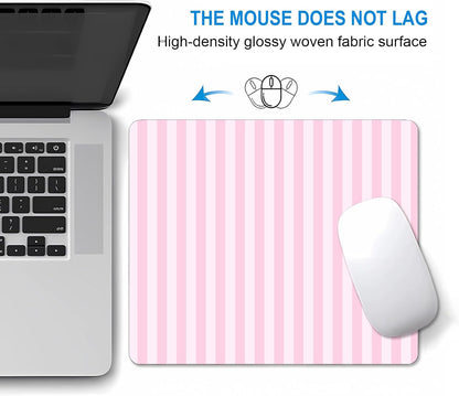 Square Light Pink Mouse Pad Small, Cute Pastel Striped Computer Mouse Pads, Non-Slip Rubber Base Aesthetic Mousepad Washable Cloth, Mouse Mat Decor Gifts, Coworker Gift for Girls Kids