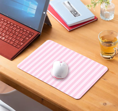 Square Light Pink Mouse Pad Small, Cute Pastel Striped Computer Mouse Pads, Non-Slip Rubber Base Aesthetic Mousepad Washable Cloth, Mouse Mat Decor Gifts, Coworker Gift for Girls Kids