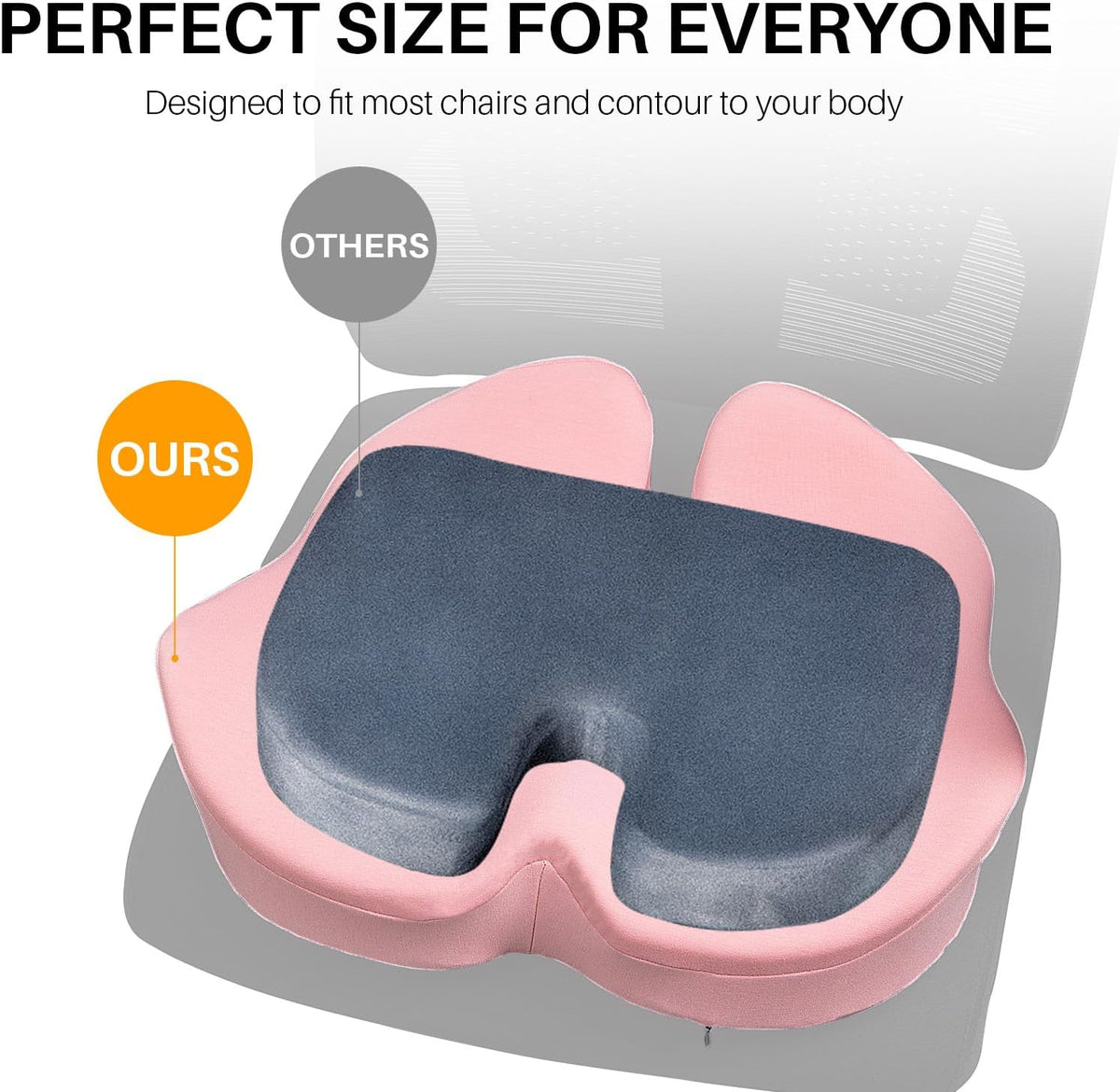 X Large Memory Foam Seat Cushion for Office Chair, Sciatica Support, Pink