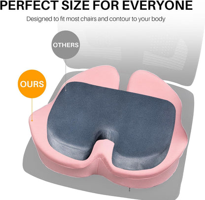 X Large Memory Foam Seat Cushion for Office Chair, Sciatica Support, Pink