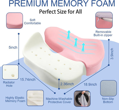 X Large Memory Foam Seat Cushion for Office Chair, Sciatica Support, Pink