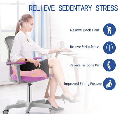 X Large Memory Foam Seat Cushion for Office Chair, Sciatica Support, Pink