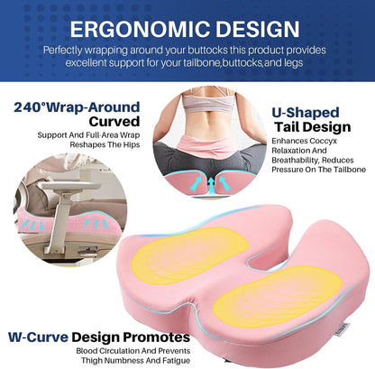 X Large Memory Foam Seat Cushion for Office Chair, Sciatica Support, Pink