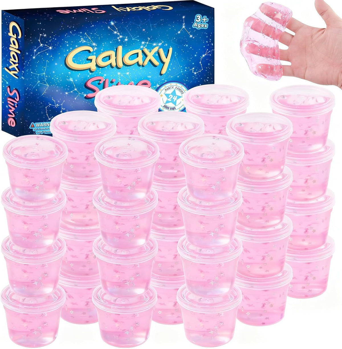 24 Pack Pink Galaxy Slime Party Favors for Girls & Boys, Galaxy Star Slime Cup Bulk, Soft, Wet, Non Sticky, Birthday Gifts, Classroom Rewards for Kids, Goodie Bag Stuffers