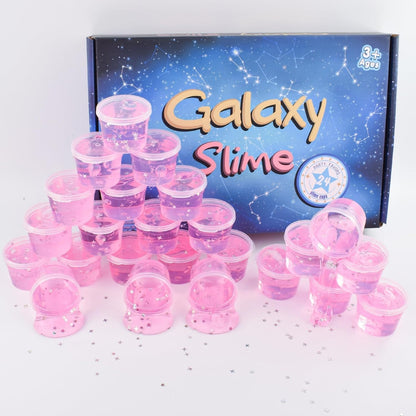 24 Pack Pink Galaxy Slime Party Favors for Girls & Boys, Galaxy Star Slime Cup Bulk, Soft, Wet, Non Sticky, Birthday Gifts, Classroom Rewards for Kids, Goodie Bag Stuffers