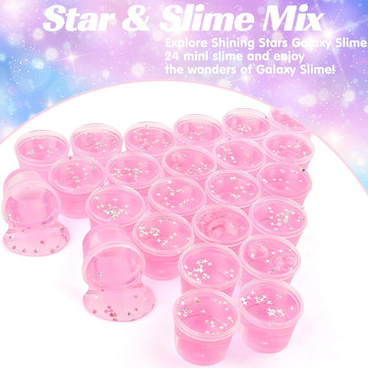 24 Pack Pink Galaxy Slime Party Favors for Girls & Boys, Galaxy Star Slime Cup Bulk, Soft, Wet, Non Sticky, Birthday Gifts, Classroom Rewards for Kids, Goodie Bag Stuffers