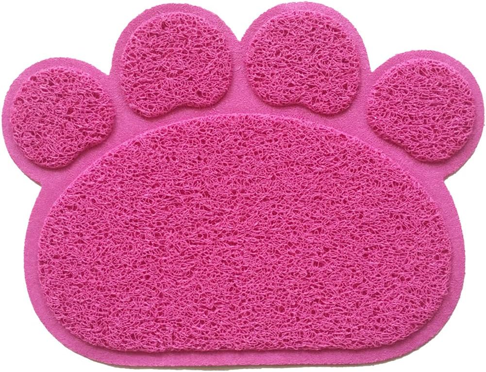 PVC Pet Dog Cat Puppy Kitten Dish Bowl Food Water Feeding Placemat, Non-Slip Cat Litter Mat Paw Shape, Rose Small