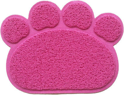PVC Pet Dog Cat Puppy Kitten Dish Bowl Food Water Feeding Placemat, Non-Slip Cat Litter Mat Paw Shape, Rose Small