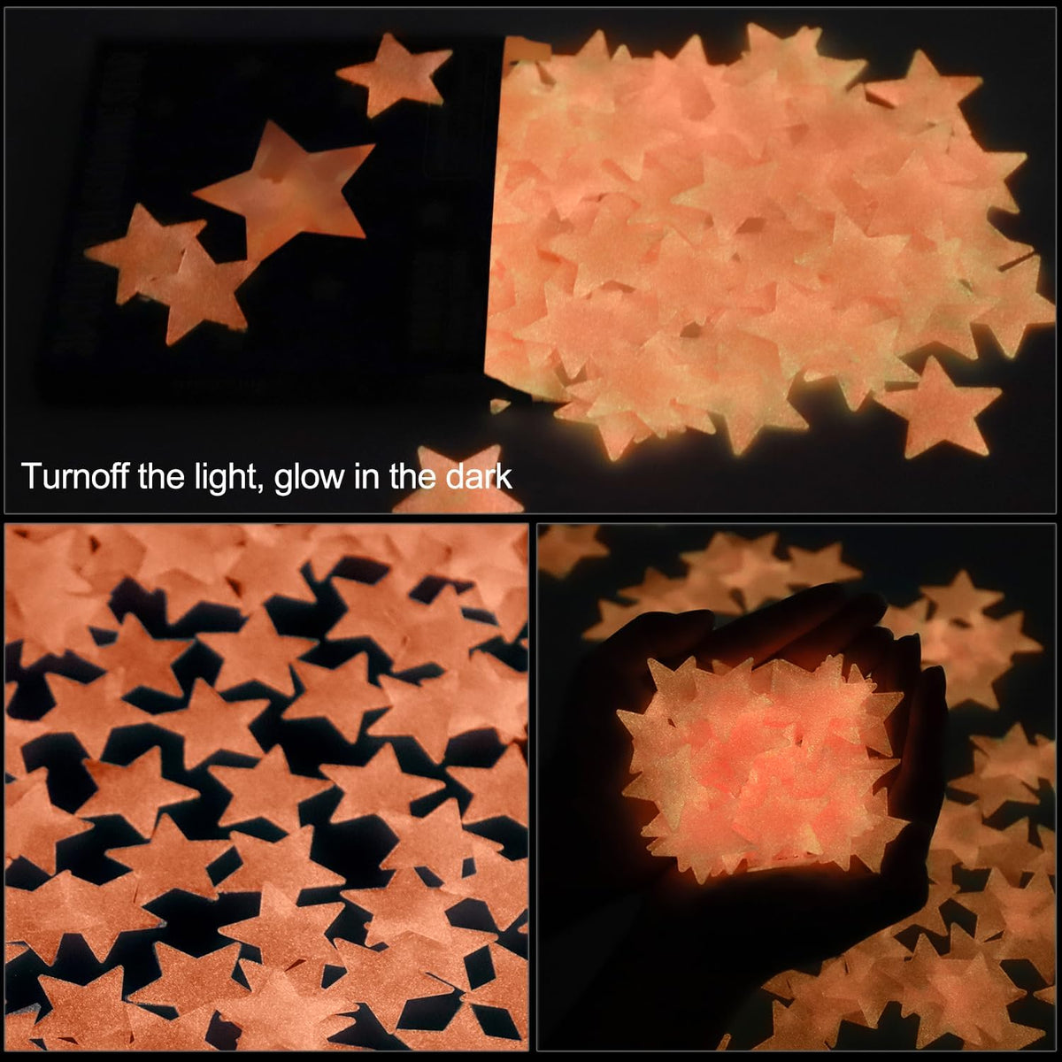 100pcs Glow in The Dark Luminous Stars Fluorescent Noctilucent Plastic Wall Stickers Murals Decals for Home Art Decor Nursery Ceiling Wall Decorate Kids Babys Bedroom Room Pink