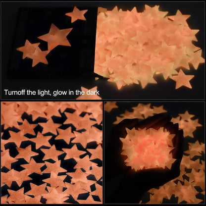 100pcs Glow in The Dark Luminous Stars Fluorescent Noctilucent Plastic Wall Stickers Murals Decals for Home Art Decor Nursery Ceiling Wall Decorate Kids Babys Bedroom Room Pink