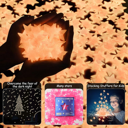 100pcs Glow in The Dark Luminous Stars Fluorescent Noctilucent Plastic Wall Stickers Murals Decals for Home Art Decor Nursery Ceiling Wall Decorate Kids Babys Bedroom Room Pink
