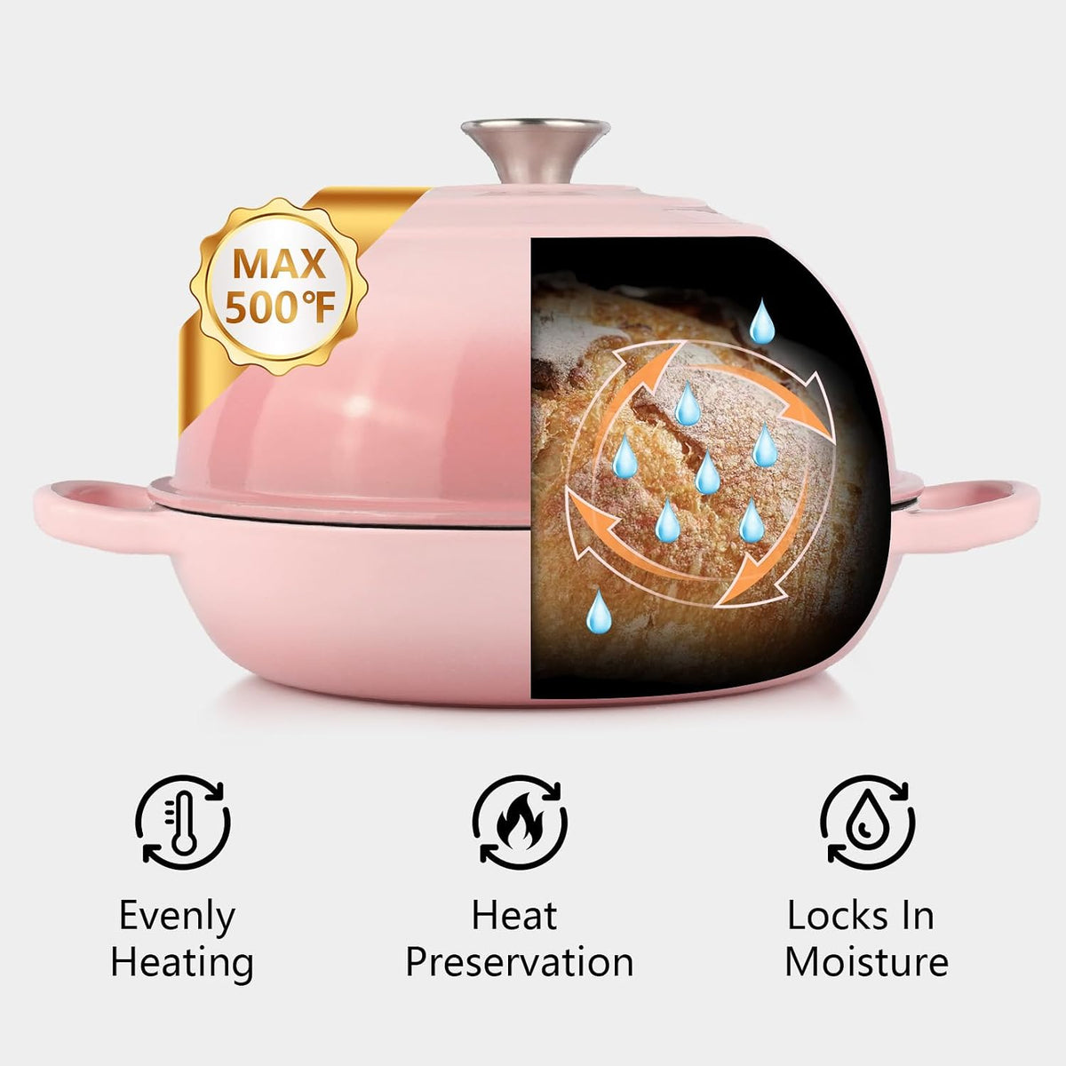 6QT Bread Dutch Oven Pot with Lid Enameled Cast Iron Dutch Oven Pink