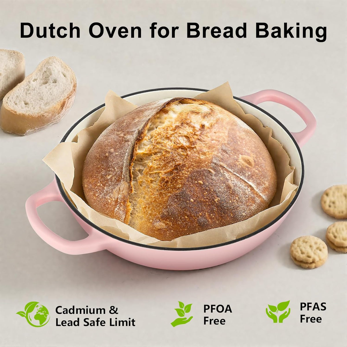 6QT Bread Dutch Oven Pot with Lid Enameled Cast Iron Dutch Oven Pink