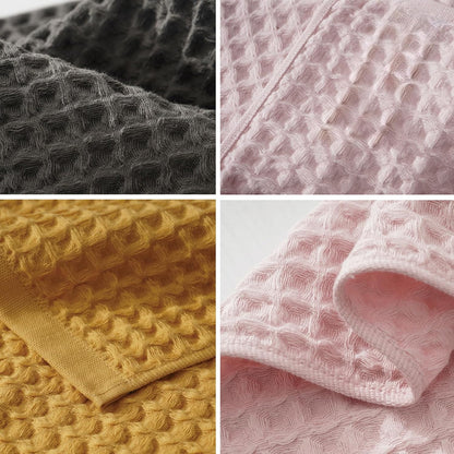 6 Piece Pink Bath Towels Set Cotton Waffle Bathroom Towels