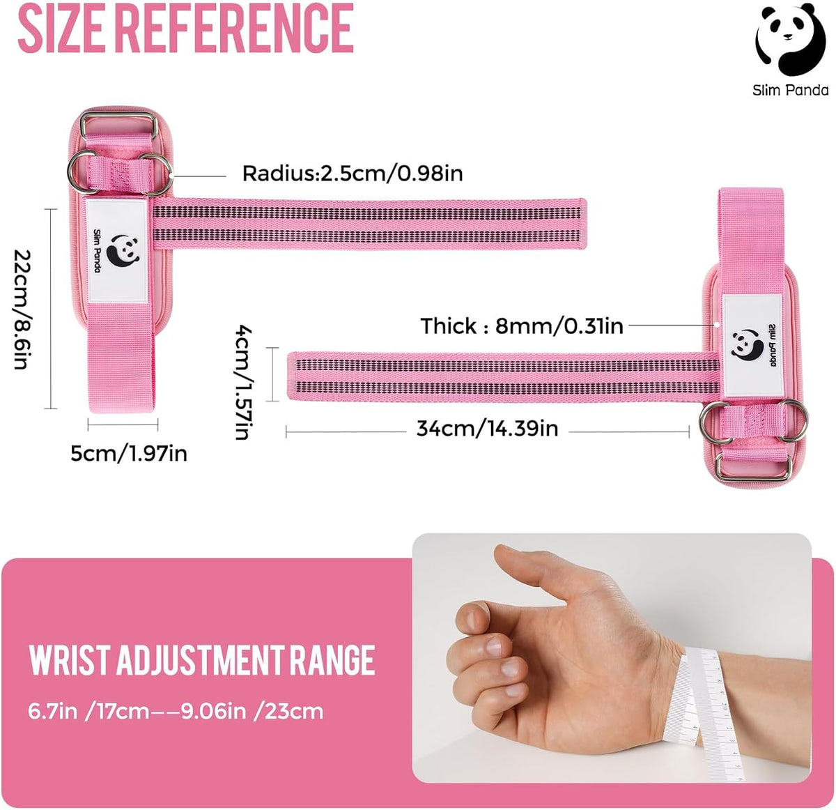 Slim Panda Weight Lifting Straps With Double Cuffed D Ring, Wrist Support for Men Women ,Heavy Duty Thick Comfortable Lifting Straps, Secure Fit, Enhanced Grip, Straps for Weightlifting & Strength Training