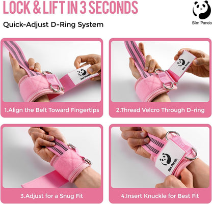 Slim Panda Weight Lifting Straps With Double Cuffed D Ring, Wrist Support for Men Women ,Heavy Duty Thick Comfortable Lifting Straps, Secure Fit, Enhanced Grip, Straps for Weightlifting & Strength Training