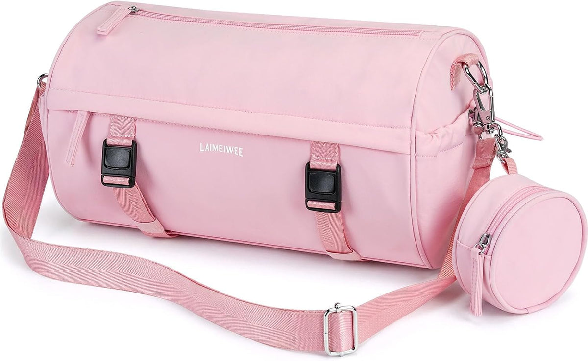 Small Gym Bag for Women Men, 15L Sports Workout Bag with Wet Pocket and Yoga Mat Holder, Lightweight & Water-Resistant Mini Travel Duffle Bag (Pink)