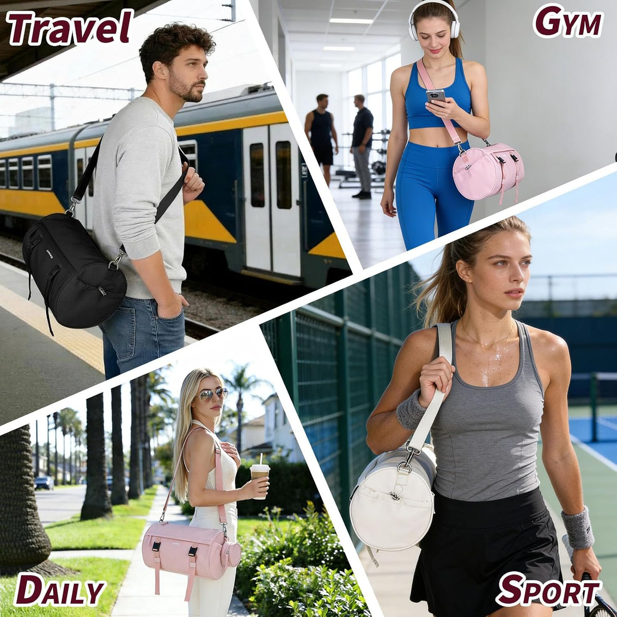 Small Gym Bag for Women Men, 15L Sports Workout Bag with Wet Pocket and Yoga Mat Holder, Lightweight & Water-Resistant Mini Travel Duffle Bag (Pink)