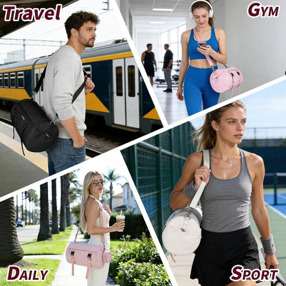 Small Gym Bag for Women Men, 15L Sports Workout Bag with Wet Pocket and Yoga Mat Holder, Lightweight & Water-Resistant Mini Travel Duffle Bag (Pink)