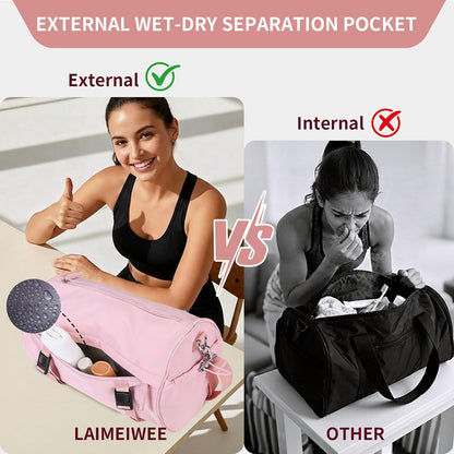 Small Gym Bag for Women Men, 15L Sports Workout Bag with Wet Pocket and Yoga Mat Holder, Lightweight & Water-Resistant Mini Travel Duffle Bag (Pink)