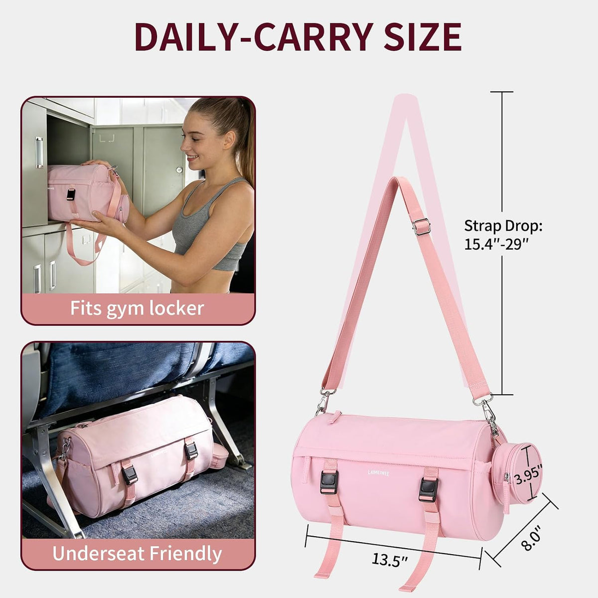 Small Gym Bag for Women Men, 15L Sports Workout Bag with Wet Pocket and Yoga Mat Holder, Lightweight & Water-Resistant Mini Travel Duffle Bag (Pink)