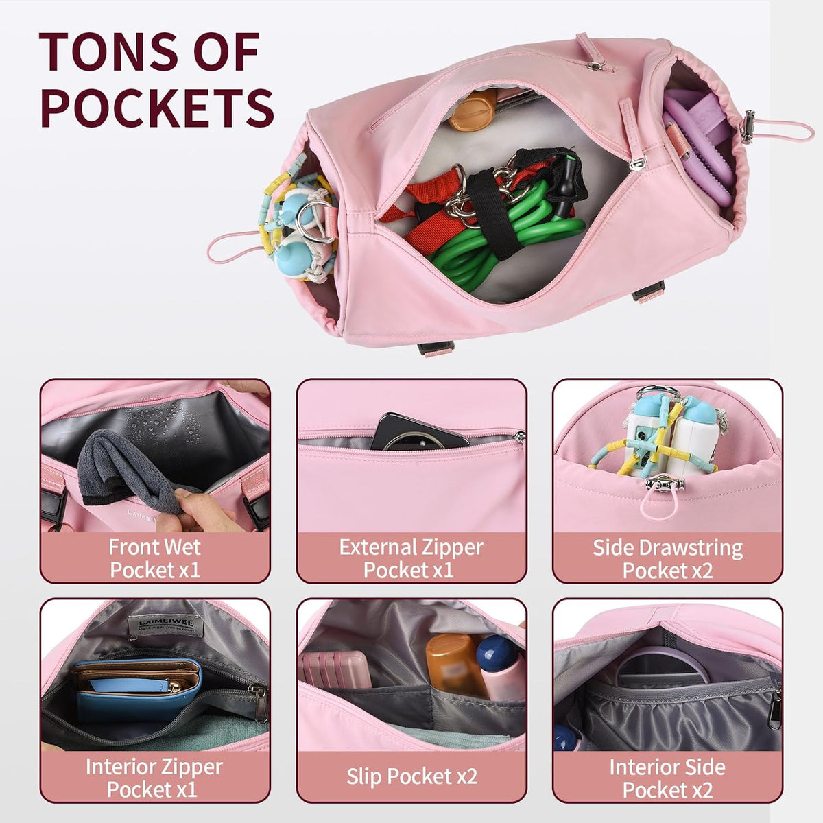 Small Gym Bag for Women Men, 15L Sports Workout Bag with Wet Pocket and Yoga Mat Holder, Lightweight & Water-Resistant Mini Travel Duffle Bag (Pink)