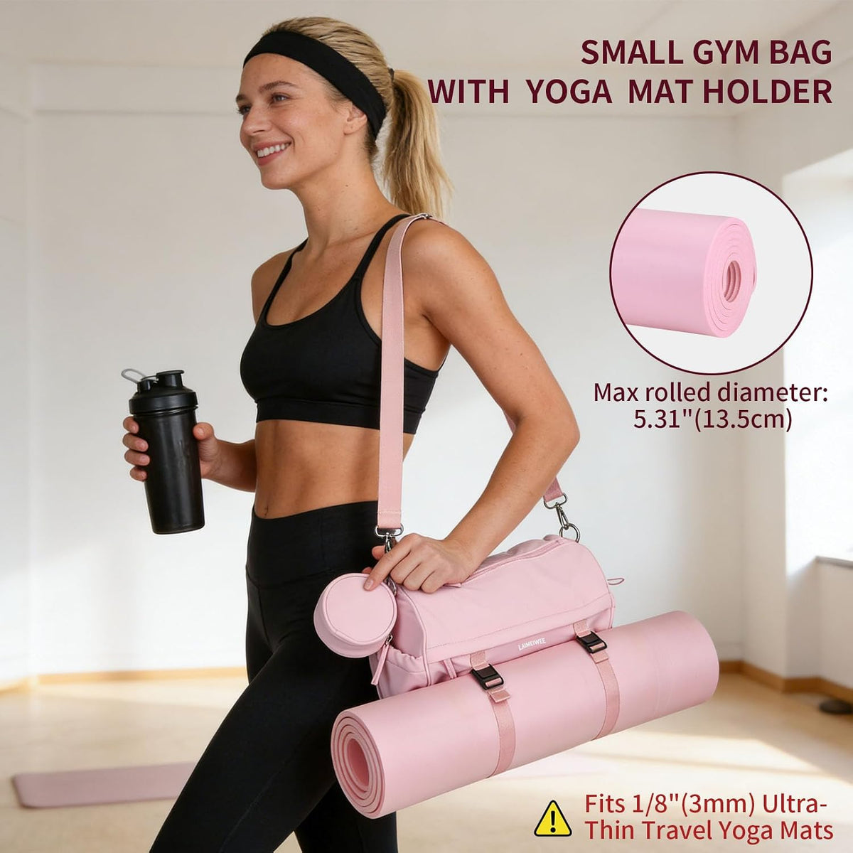 Small Gym Bag for Women Men, 15L Sports Workout Bag with Wet Pocket and Yoga Mat Holder, Lightweight & Water-Resistant Mini Travel Duffle Bag (Pink)