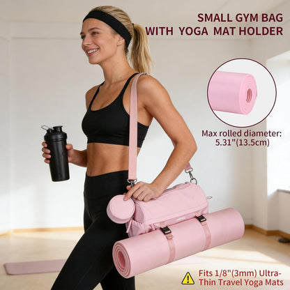 Small Gym Bag for Women Men, 15L Sports Workout Bag with Wet Pocket and Yoga Mat Holder, Lightweight & Water-Resistant Mini Travel Duffle Bag (Pink)