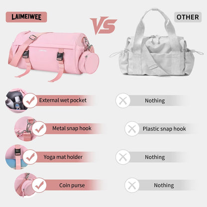 Small Gym Bag for Women Men, 15L Sports Workout Bag with Wet Pocket and Yoga Mat Holder, Lightweight & Water-Resistant Mini Travel Duffle Bag (Pink)