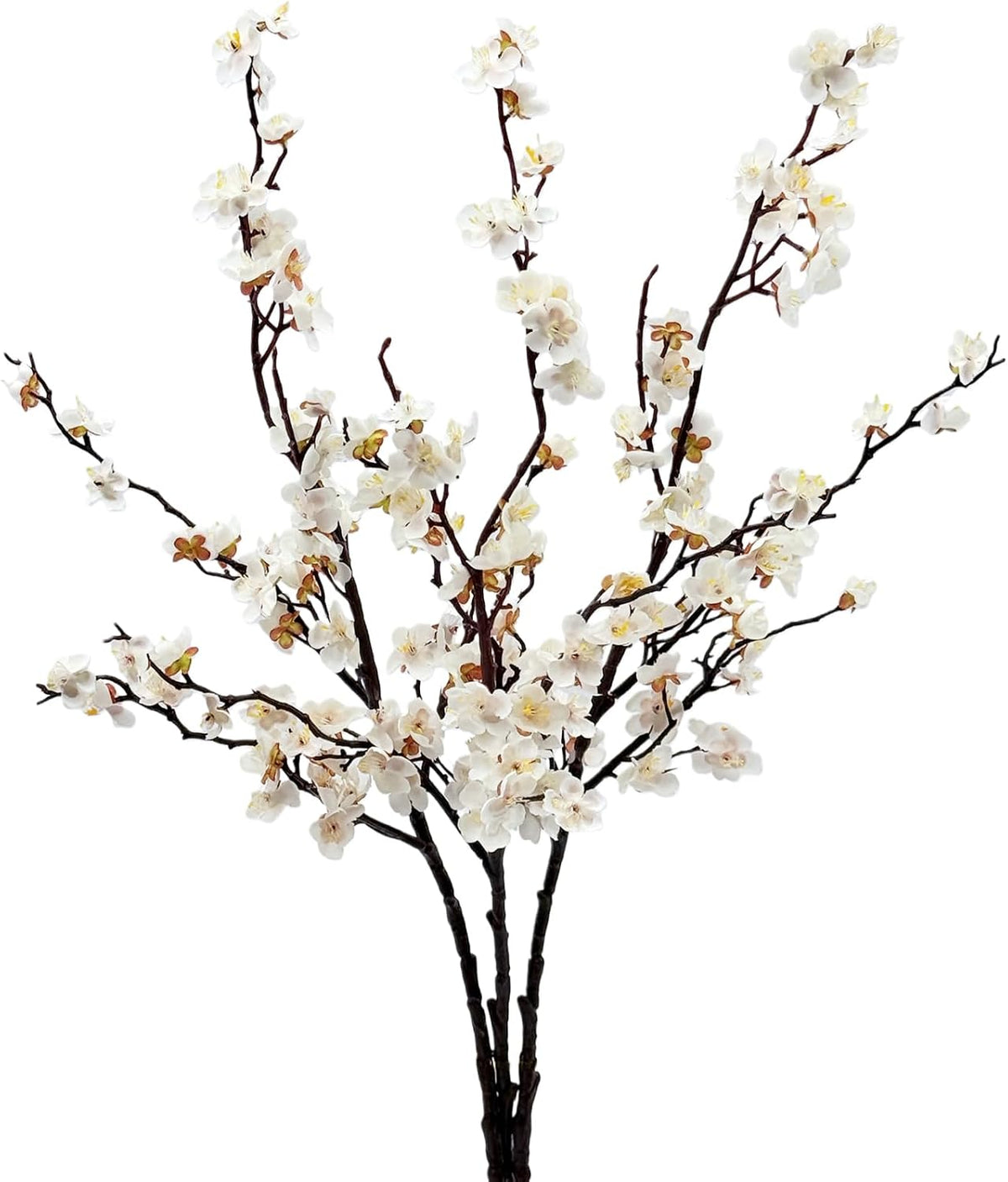 Artificial Plum Blossom Flowers 3pcs Faux Cherry Blossom Flower Silk Peach Flowers Plum Blossom Branches for Spring Summer Decor Home Wedding Party Table Centerpieces(White)
