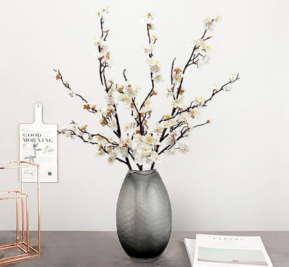Artificial Plum Blossom Flowers 3pcs Faux Cherry Blossom Flower Silk Peach Flowers Plum Blossom Branches for Spring Summer Decor Home Wedding Party Table Centerpieces(White)