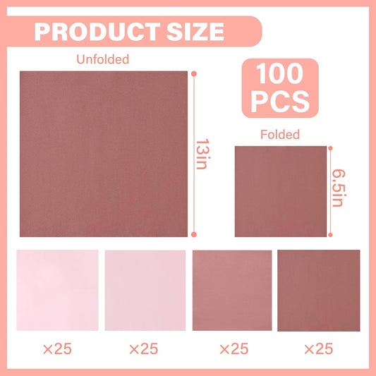100Pcs Dusty Pink Party Napkins Gradient Pink Disposable Paper Napkins 4 Colors 6.5" Dinner Luncheon Cocktail Napkins for Birthday Wedding Baby Shower Party Supplies
