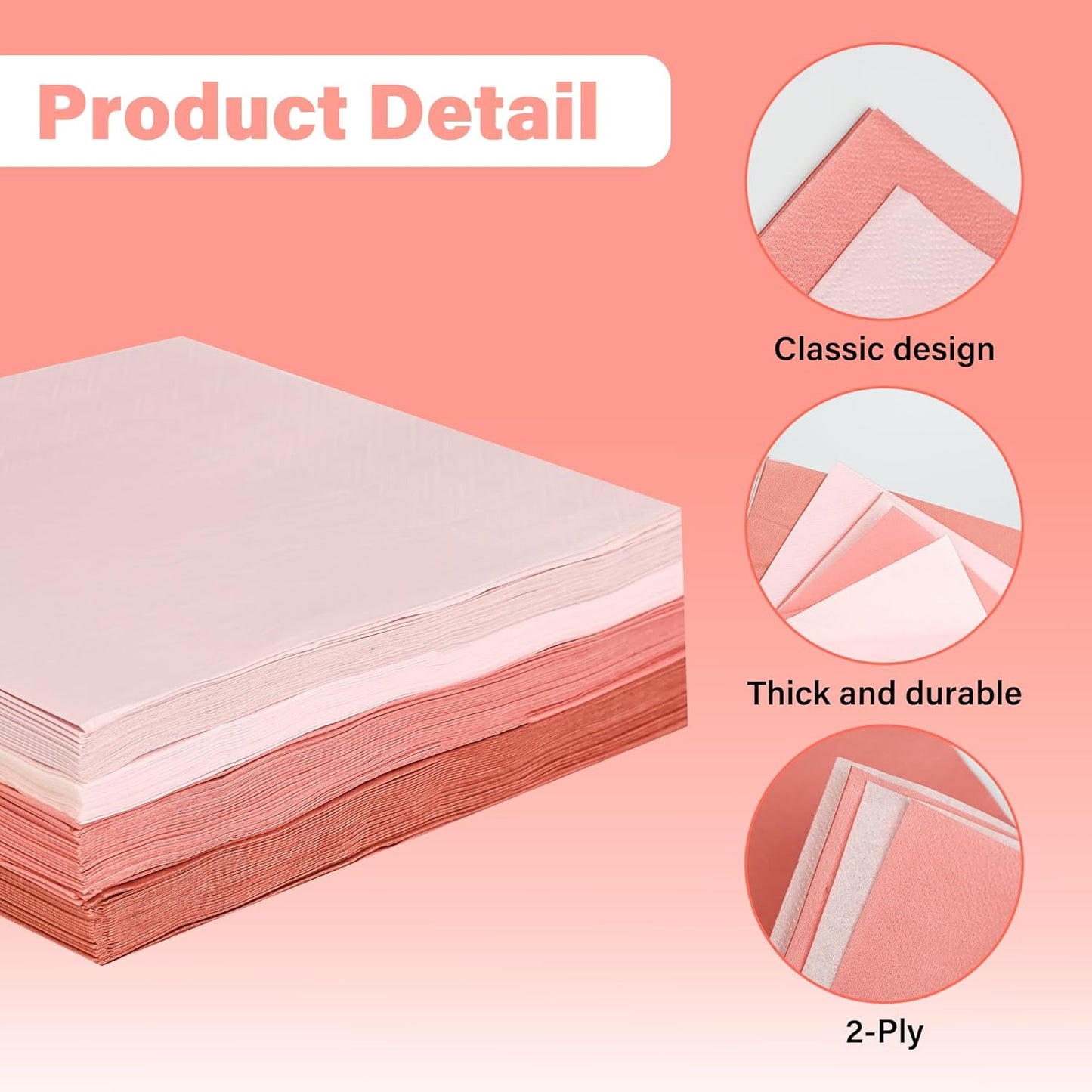 100Pcs Dusty Pink Party Napkins Gradient Pink Disposable Paper Napkins 4 Colors 6.5" Dinner Luncheon Cocktail Napkins for Birthday Wedding Baby Shower Party Supplies