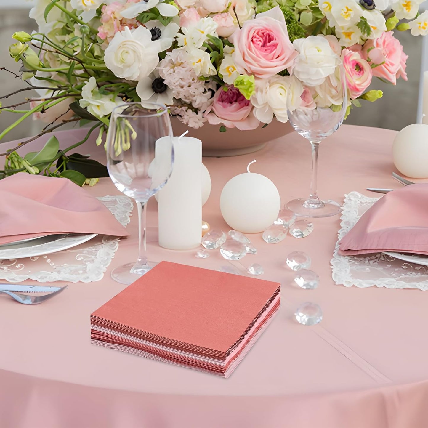 100Pcs Dusty Pink Party Napkins Gradient Pink Disposable Paper Napkins 4 Colors 6.5" Dinner Luncheon Cocktail Napkins for Birthday Wedding Baby Shower Party Supplies