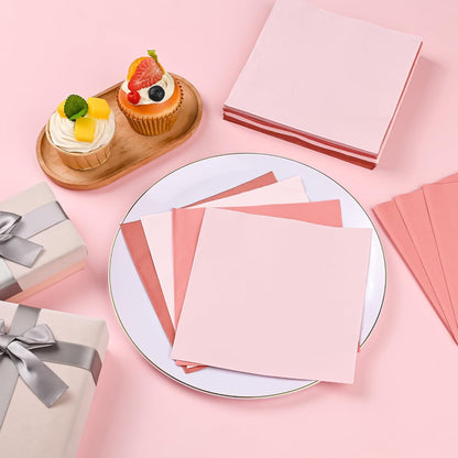 100Pcs Dusty Pink Party Napkins Gradient Pink Disposable Paper Napkins 4 Colors 6.5" Dinner Luncheon Cocktail Napkins for Birthday Wedding Baby Shower Party Supplies