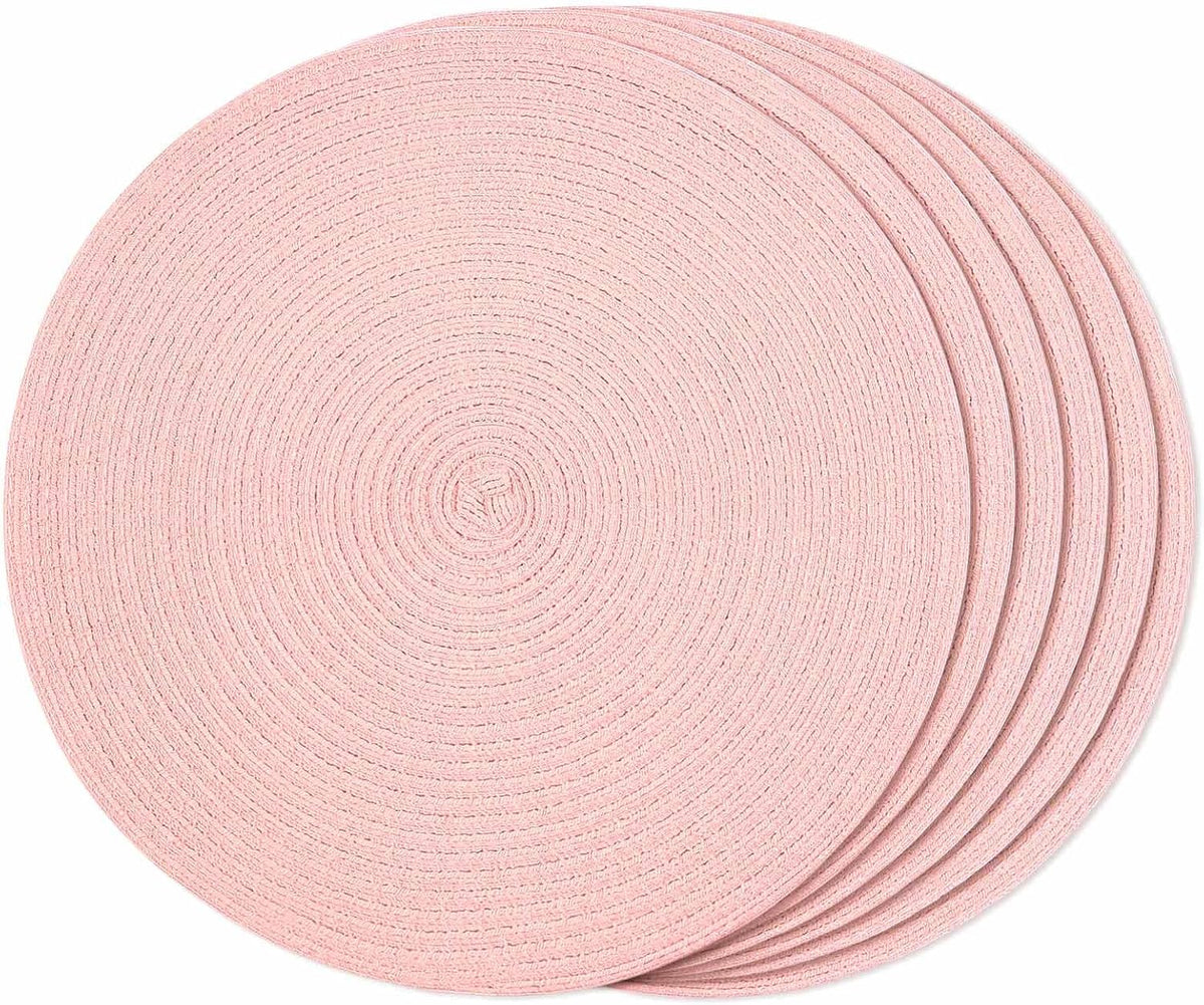 Round Braided Placemats Set of 6 Place mats for Dining Tables Woven Heat Resistant Table Mats 15 inch (Pink)
