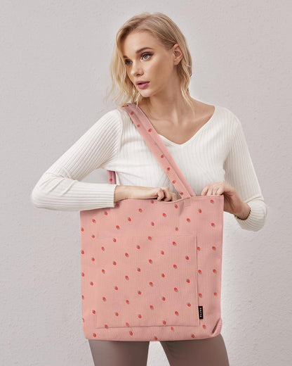 Corduroy Tote Bag for Women Large Shoulder Bag with Zipper Pockets