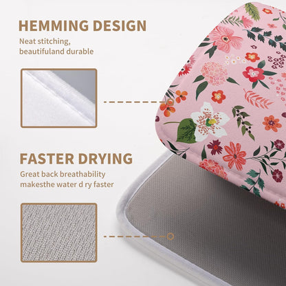 Pink Floral Dish Drying Mat for Kitchen Counter Cute Flower Print Dish Rack Mats Absorbent Microfiber Dish Draining Mat Reusable Washable Large Drainer Pad 16x18 Inch