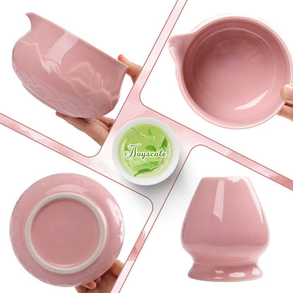Joyscale Matcha Whisk Set, Matcha Set Whisk And Bowl, 9 Pcs Matcha Kit Set(Relief Mountain Design), 18 OZ, Japanese Matcha Tea Set, Matcha Making Kit Gifts for Tea Lovers(Pink)