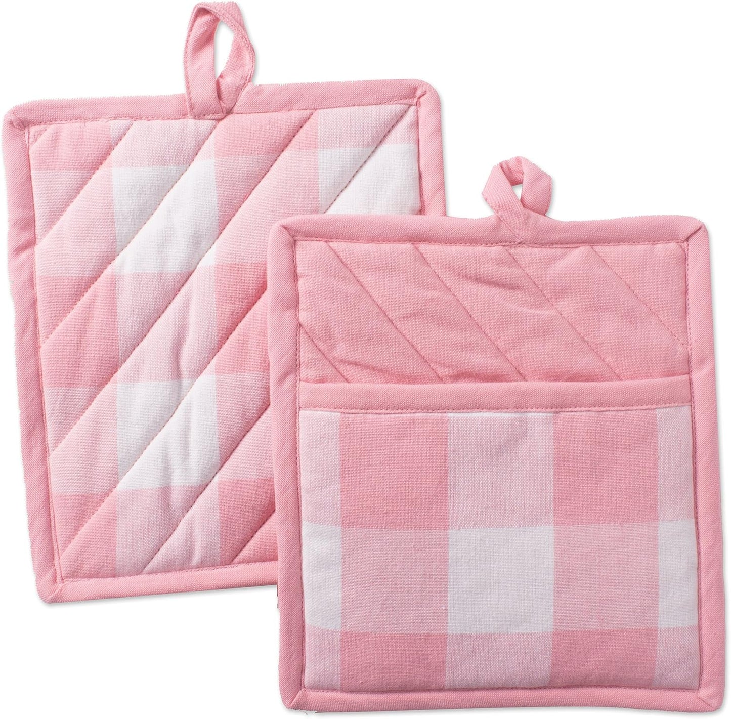 Buffalo Check Kitchen Collection, Classic Farmhouse Kitchen Set, Potholder, One Size, Pink &White, 2 Piece