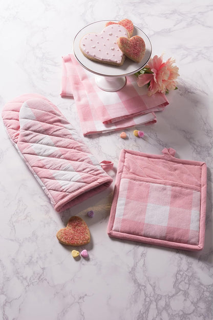 Buffalo Check Kitchen Collection, Classic Farmhouse Kitchen Set, Potholder, One Size, Pink &White, 2 Piece