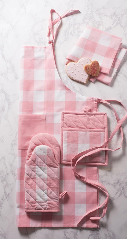Buffalo Check Kitchen Collection, Classic Farmhouse Kitchen Set, Potholder, One Size, Pink &White, 2 Piece