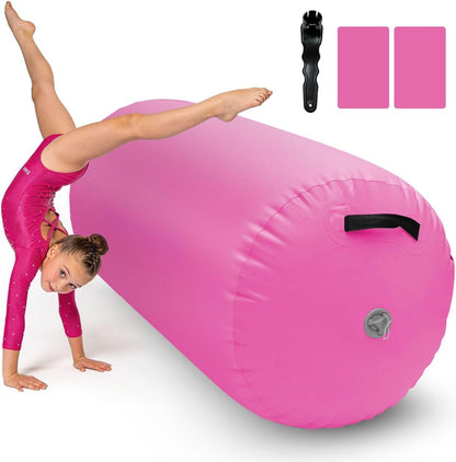 Inflatable Air Roller Gymnastics Barrel Mat Tumbling Barrel Equipment for Backhandspring Training Roller for Cheerleading, Yoga, Dance, Home & Gym Use No Pump