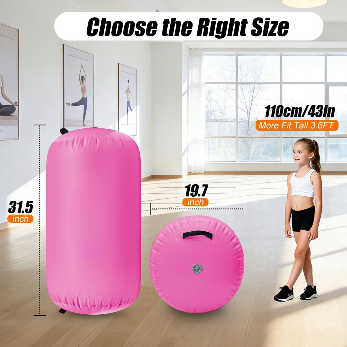 Inflatable Air Roller Gymnastics Barrel Mat Tumbling Barrel Equipment for Backhandspring Training Roller for Cheerleading, Yoga, Dance, Home & Gym Use No Pump